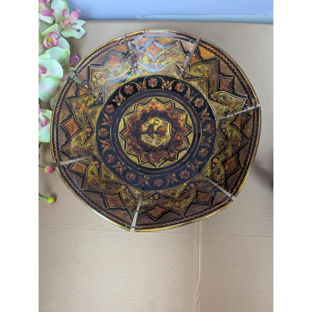 Vintage Upcycled Copper Enamel Art Decorative bowl Floral Motif Wall Decor
